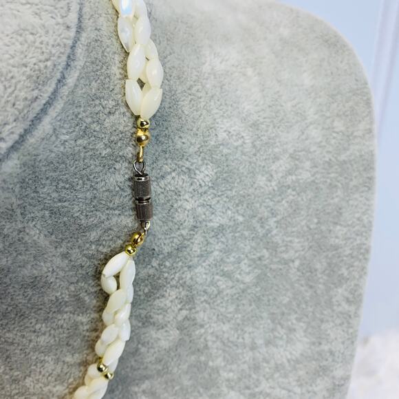 Vintage Pearly Bead Black God Twisted Woven Necklace 17" - Picture 4 of 5